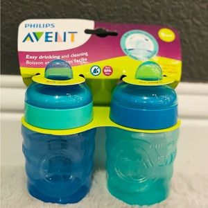 Blue and green AVENT sippy cups